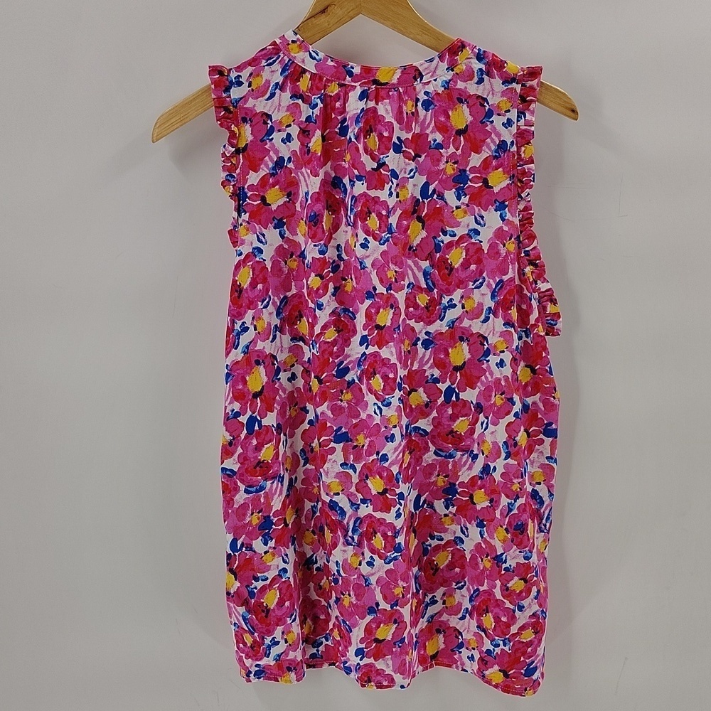 Time & Tru Pink Floral Pullover Blouse Sleeveless Top Button Front NWT Medium - Picture 8 of 8